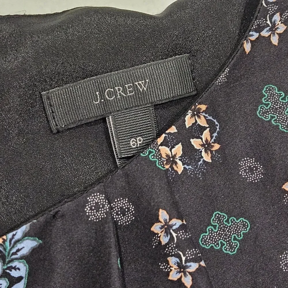 J.Crew Women Boho Cottage Core Silk Cap Sleeve Mirrored Floral Dress Soft Sz 6P
